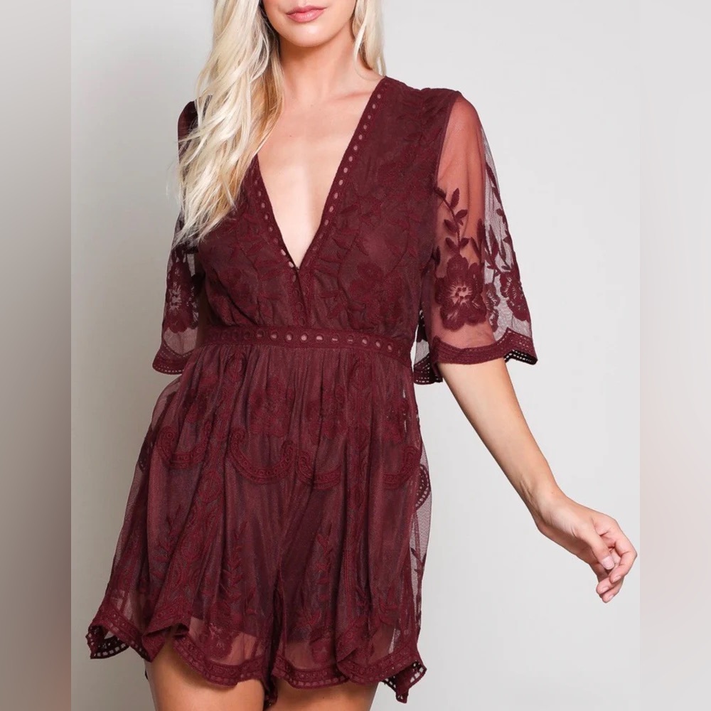 Honey Punch Maroon Romper